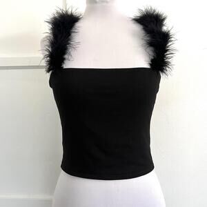 Reformation Esme Black Feather Strap Top Size M Tencel Lyocell Cropped Tank